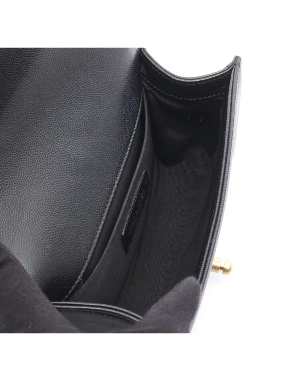 Chanel Shoulder Bag Boy Small Black Caviar Leather Chain